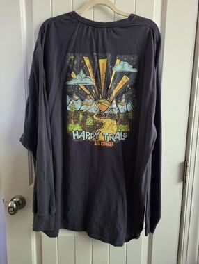 Happy Trails Graphic Long Sleeve Tee - Colorful Print Sz 2XL